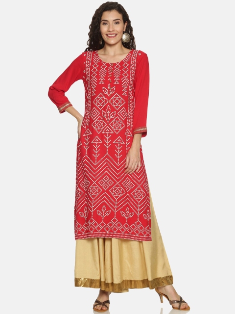 

Saffron Threads Women Red Printed Straight Kurta