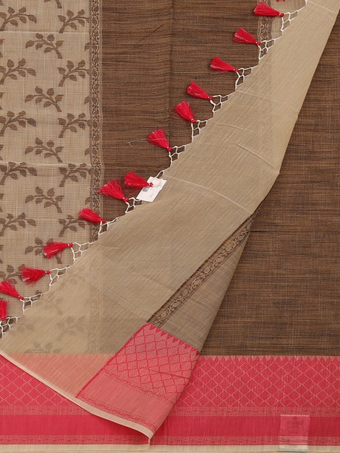 

Pothys Cream-Coloured & Brown Supernet Woven Design Saree
