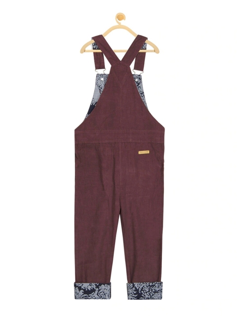 

Cherry Crumble Unisex Kids Maroon Solid Corduroy Dungarees