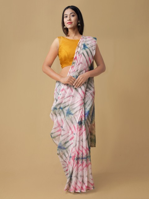 

Unnati Silks Pink & Blue Pure Cotton Printed Kota Saree
