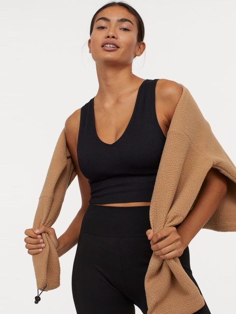 

H&M Women Black Solid Seamless Sports Bralette 0916425001