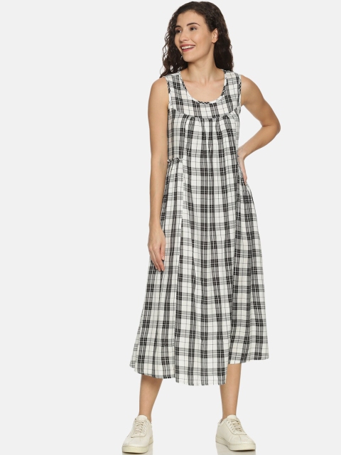 

Saffron Threads Women White Checked A-Line Dress