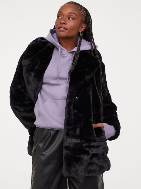 

H&M Women Black Faux Fur Jacket