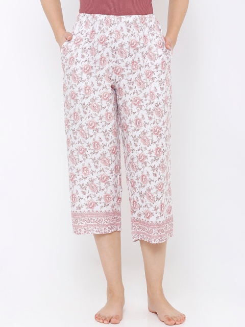 

Heart 2 Heart Women White & Pink Printed Lounge Capris