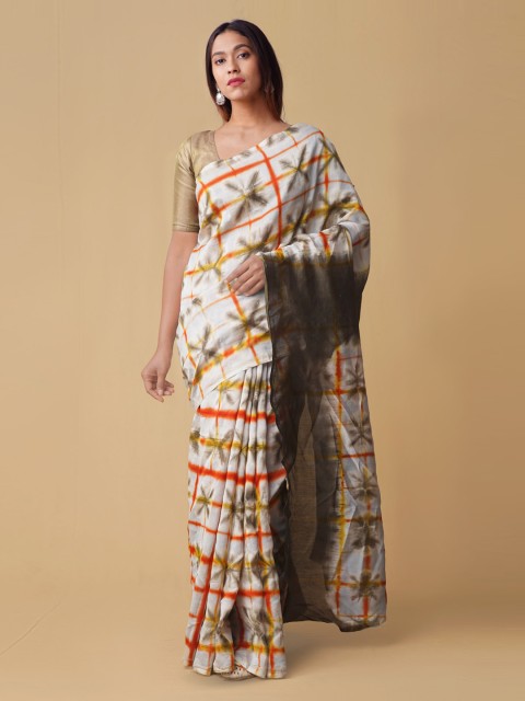 

Unnati Silks Off-White & Green Silk Cotton Printed Chanderi Saree
