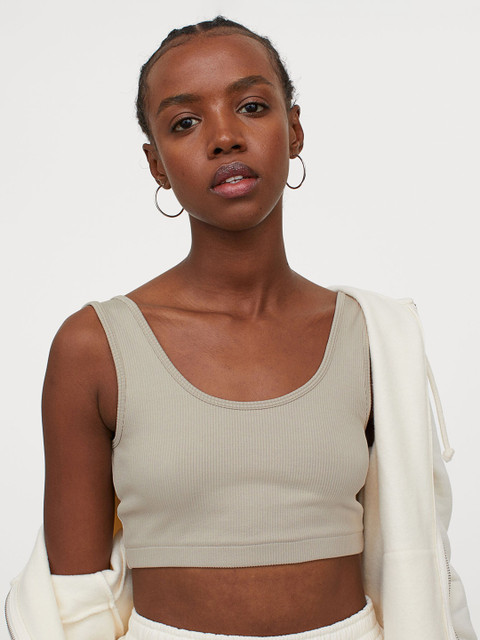 

H&M Women Grey Ribbed Crop Top