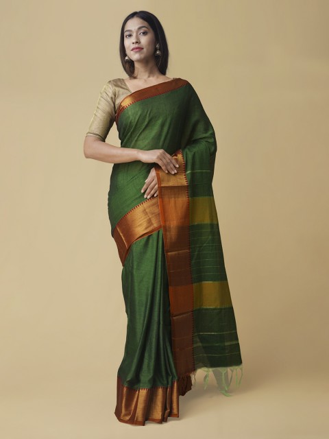 

Unnati Silks Green Pure Cotton Woven Design Venkatgiri Saree