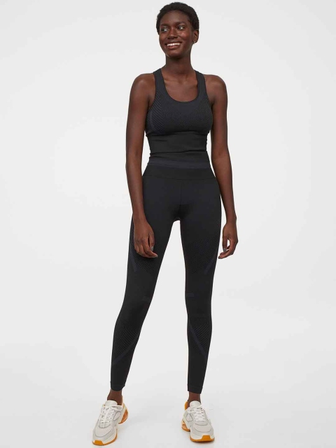 

H&M Women Black Solid Seamless Tights High Waist