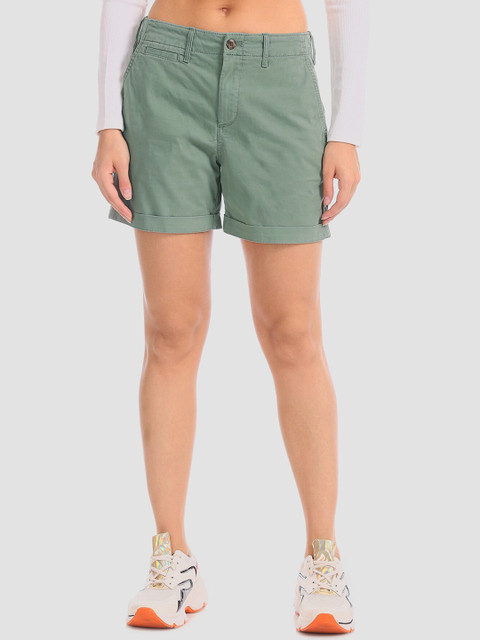 

GAP Women Green 5 Inch Upturned Hem Cotton Stretch Shorts