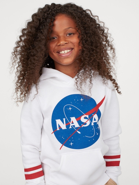

H&M Girls White Printed Hoodie
