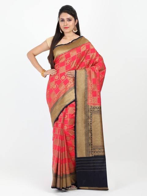 

SABOO COLLECTIONS Red & Black Woven Design Banarasi Saree