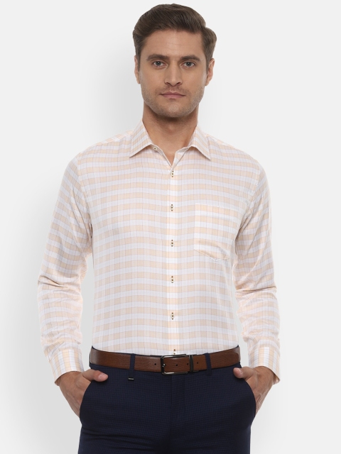 Van Heusen Men Beige Slim Fit Checked Formal Shirt