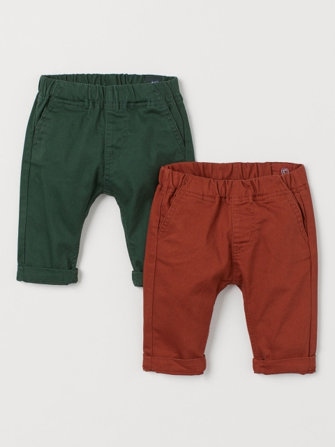 H&M Boys Brown & Green Solid 2-Pack Twill Trousers