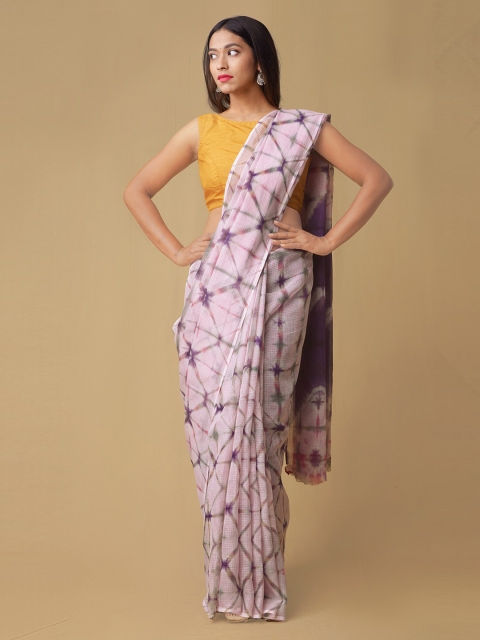 

Unnati Silks Pink & Blue Pure Cotton Printed Kota Saree