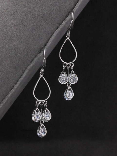 

Sia Art Jewellery White & Silver-Plated Teardrop Shaped Drop Earrings