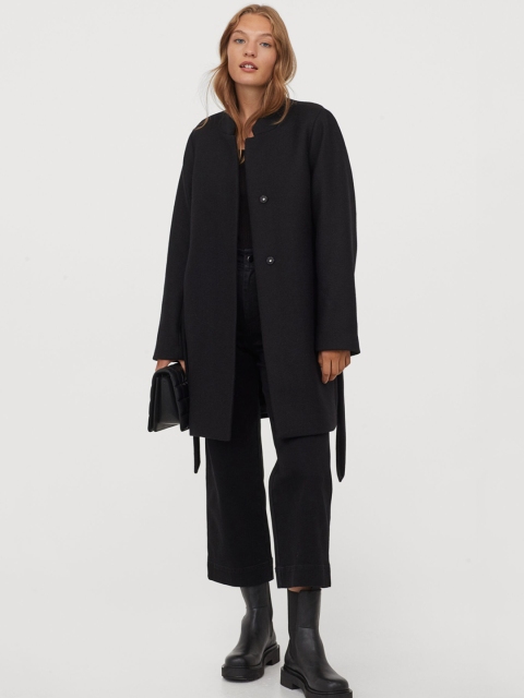 H&M Women Black Wool-Blend Coat