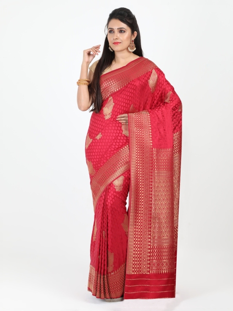 

SABOO COLLECTIONS Maroon & Gold-Toned Woven Design Banarasi Saree