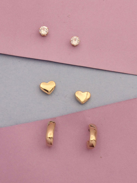 

Sia Art Jewellery Set of 3 Gold-Plated Heart Shaped Studs