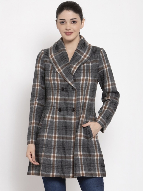 

Owncraft Women Grey & White Checked Longline Overcoat