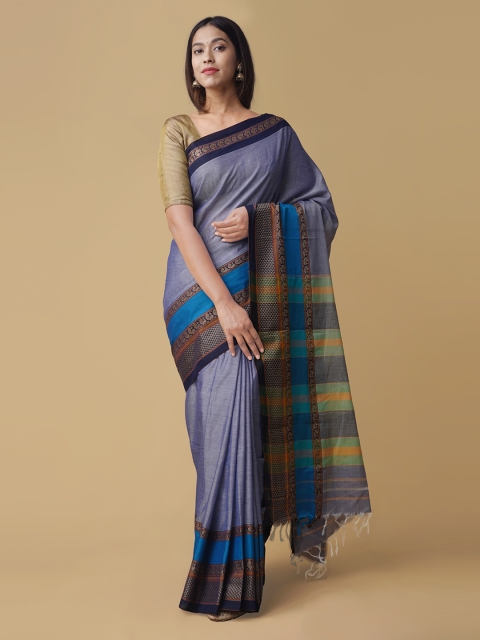 

Unnati Silks Violet Pure Cotton Solid Narayan Peth Saree