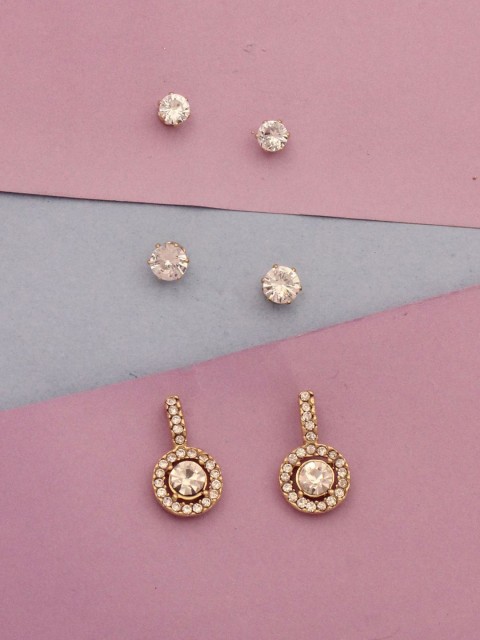 

Sia Art Jewellery Pack Of 3 Gold-Plated White Circular Studs