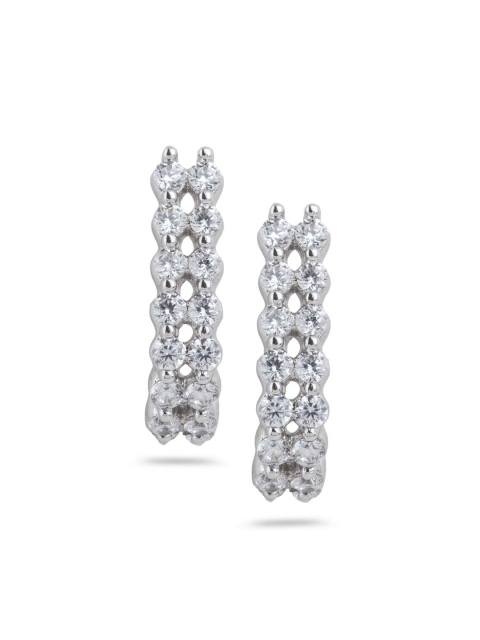 

Sia Art Jewellery White Silver-Plated Cubic Zircon Contemporary Half Hoop Earrings