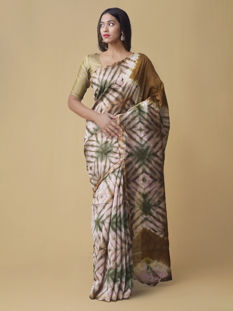 

Unnati Silks Pink & Green Silk Cotton Printed Chanderi Saree