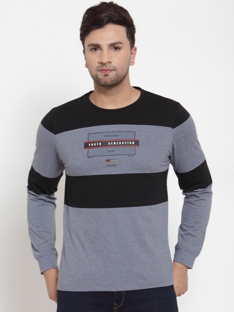 

CONFIDENCE Men Grey & Black Colourblocked Slim-Fit Round Neck T-shirt
