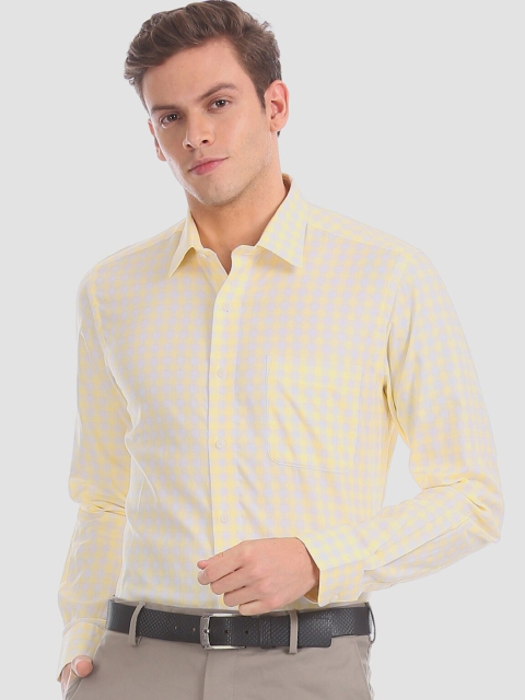 Arrow Men Yellow & White Regular Fit Checked Formal Shirt