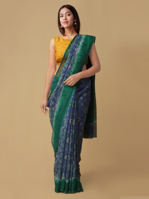 

Unnati Silks Blue & Green Pure Cotton Printed Kota Saree