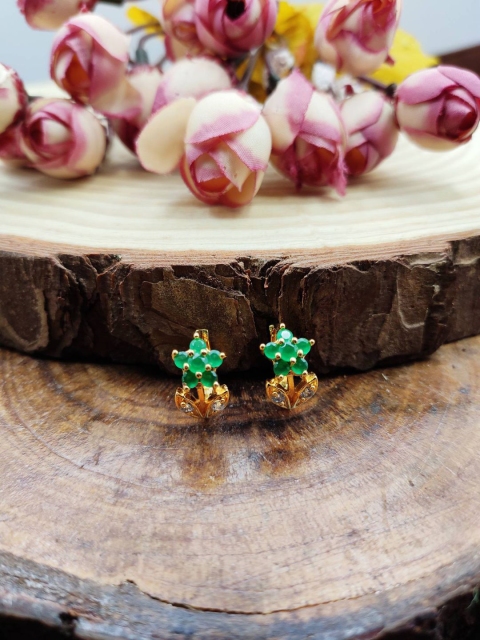 

Sia Art Jewellery Green & Gold-Plated Classic CZ Studded Studs