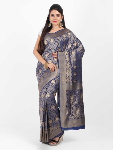 

SABOO COLLECTIONS Navy Blue Woven Design Banarasi Saree