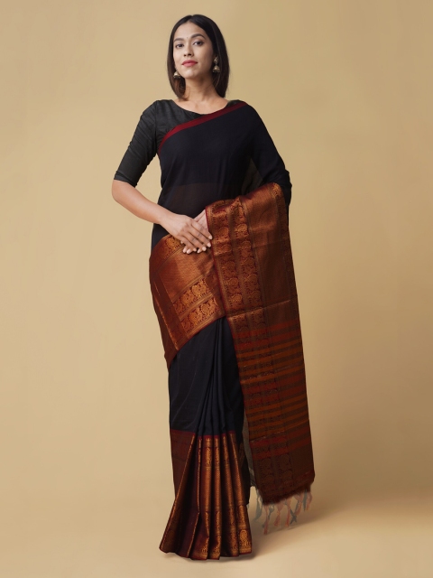 

Unnati Silks Black Pure Cotton Woven Design Venkatgiri Saree