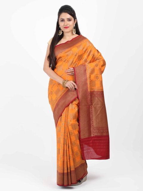 

SABOO COLLECTIONS Orange & Maroon Woven Design Banarasi Saree
