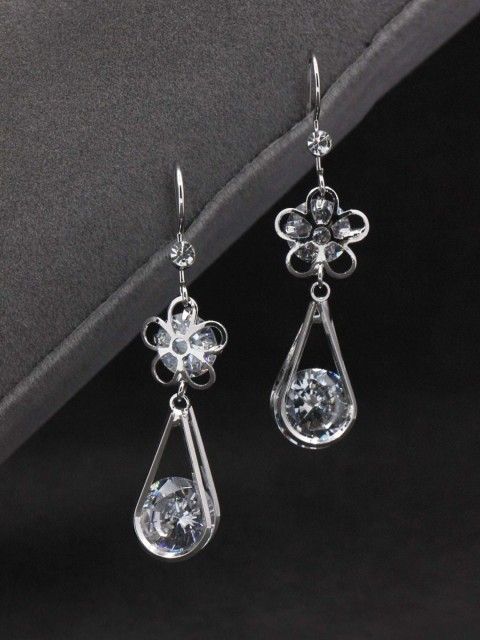 

Sia Art Jewellery Silver-Plated Cubic Zircon Floral Drop Earrings