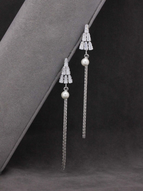 

Sia Art Jewellery White & Silver-Plated Classic Drop CZ Studded Earrings
