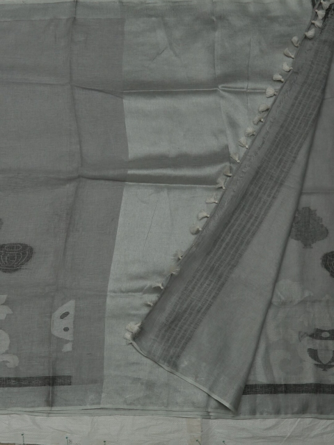 

Pothys Grey Solid Pure Linen Saree