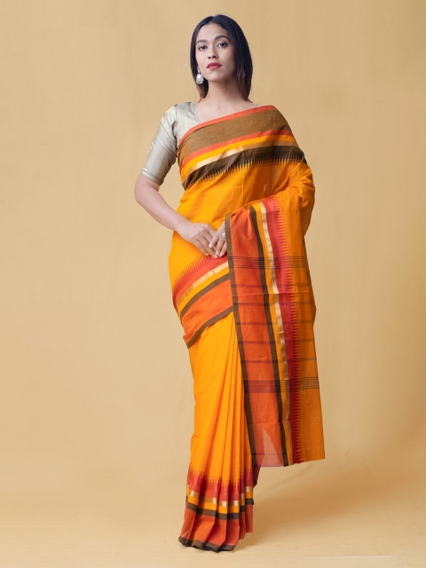 

Unnati Silks Yellow Pure Cotton Woven Design Kanjeevaram Sustainable Saree
