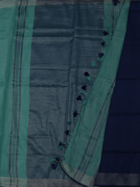 

Pothys Navy Blue & Green Art Linen Woven Design Saree