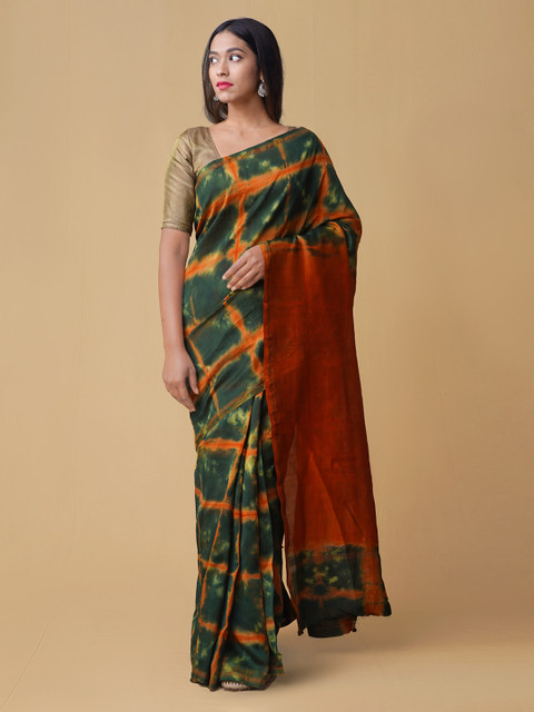 

Unnati Silks Green Silk Cotton Printed Chanderi Saree