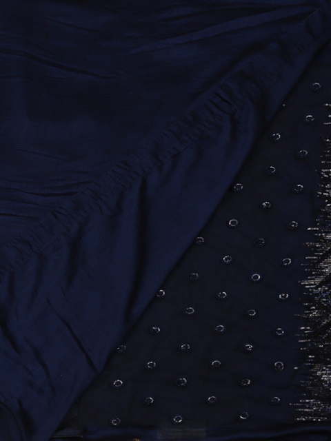 

Pothys Navy Blue Embellished Poly Georgette Saree