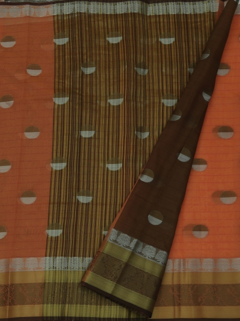 

Pothys Orange & Brown Cotton Blend Woven Design Chanderi Saree
