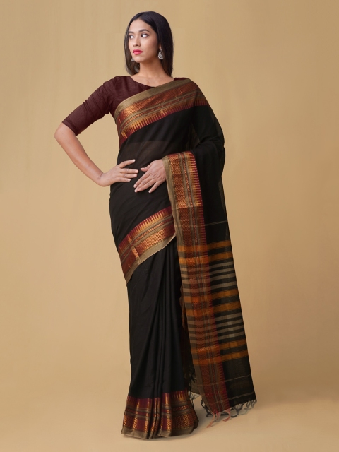 

Unnati Silks Black & Gold-Toned Pure Cotton Woven Design Venkatgiri Saree