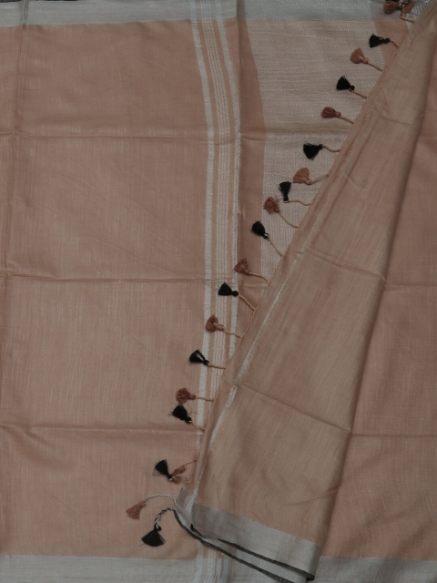 

Pothys Peach-Coloured & Silver-Toned Linen Blend Woven Design Saree