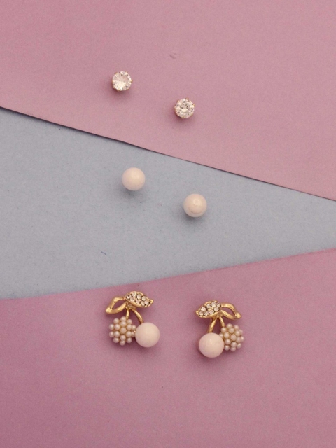 

Sia Art Jewellery Pack Of 3 Gold-Plated White Circular Studs