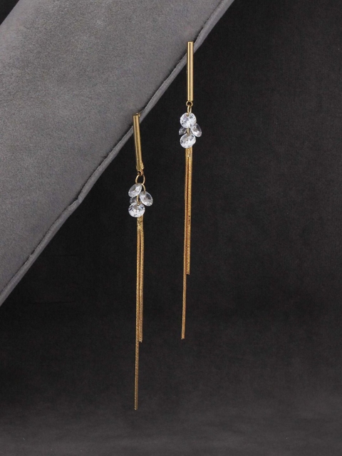 

Sia Art Jewellery White & Gold-Plated Classic Drop CZ Studded Earrings