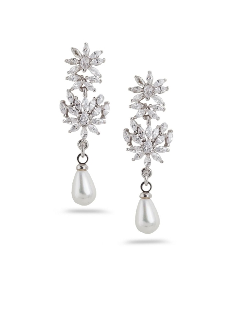 

Sia Art Jewellery White Silver-Plated Cubic Zircon Contemporary Drop Earrings