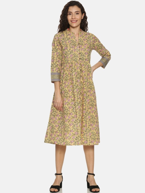 

Saffron Threads Women Yellow Printed A-Line Dress