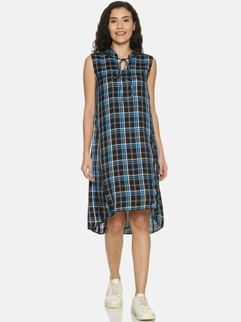 

Saffron Threads Women Blue Checked A-Line Dress