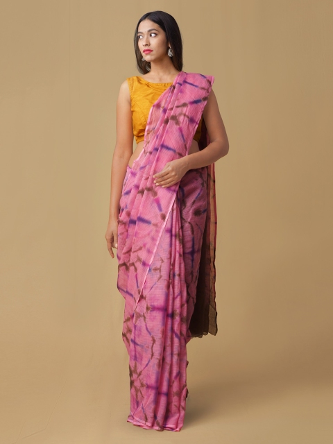 

Unnati Silks Pink Pure Cotton Handloom Dyed Kota Saree